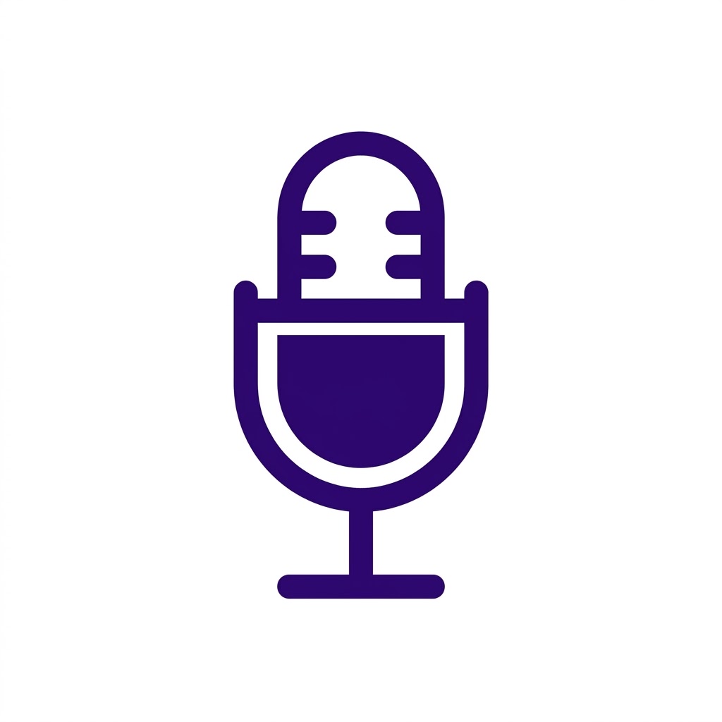 A highly recognizable, minimalist vector icon of a classic vintage vocal microphone. The microphone is rendered in a solid, deep royal purple color with clean, sharp lines. The entire graphic is centered on a solid, pure white background with no words, extra shapes, or confusing details